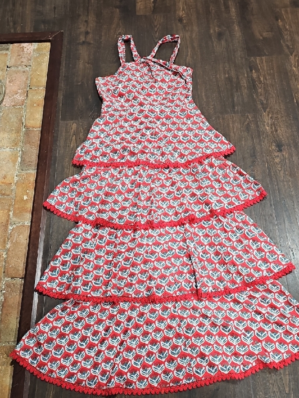 Emma Tiered Dress - Carmine/Crimson Floral print - Picture 3 of 9